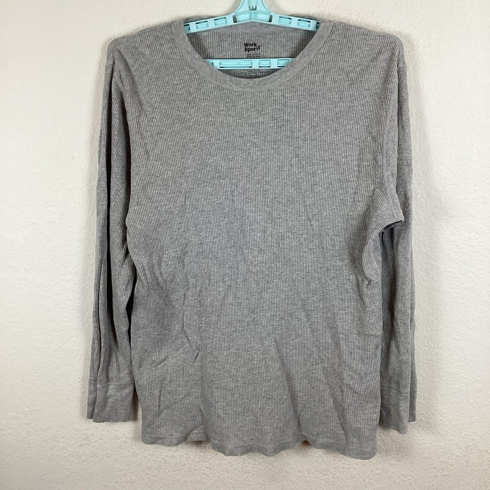 Work N Sport Mens T Shirt Sz L Large Long Sleeve Crew Neck Solid Gray Good